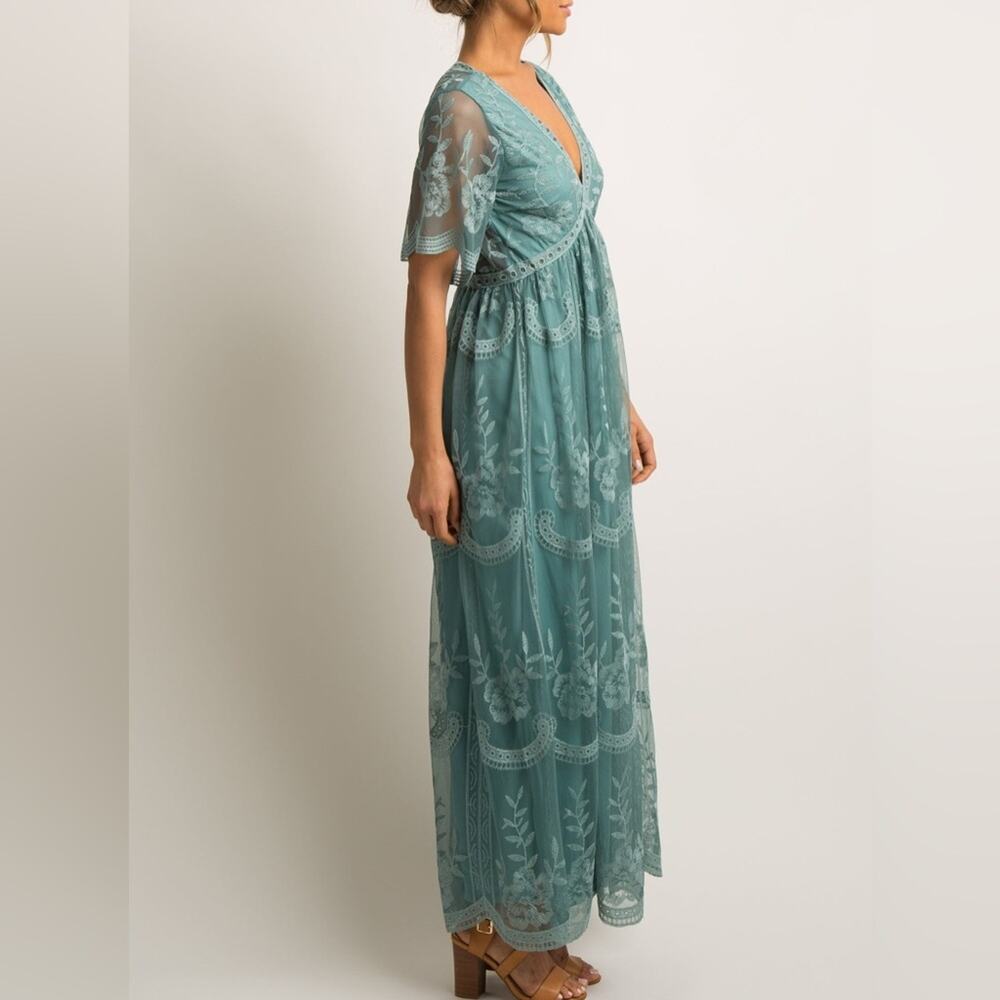 Pinkblush Lace Overlay Maxi Maternity Dress in Sage Size Small - Picture 2 of 11